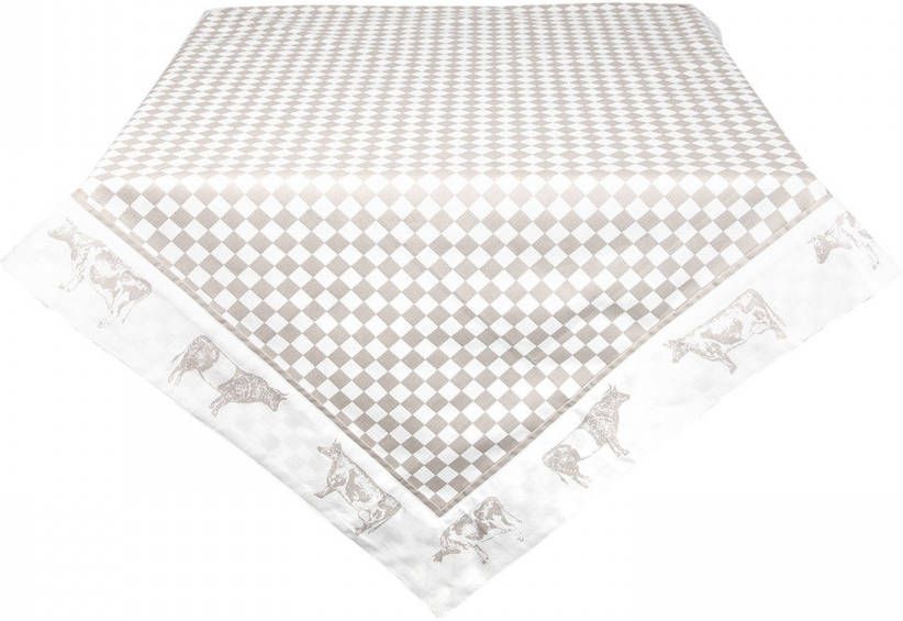 Clayre & Eef Vierkant Tafelkleed 150x150 cm Beige Wit Katoen Vierkant online kopen