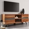 Kave Home Uxia massief acacia houten TV meubel met 2 deuren en zwart online kopen